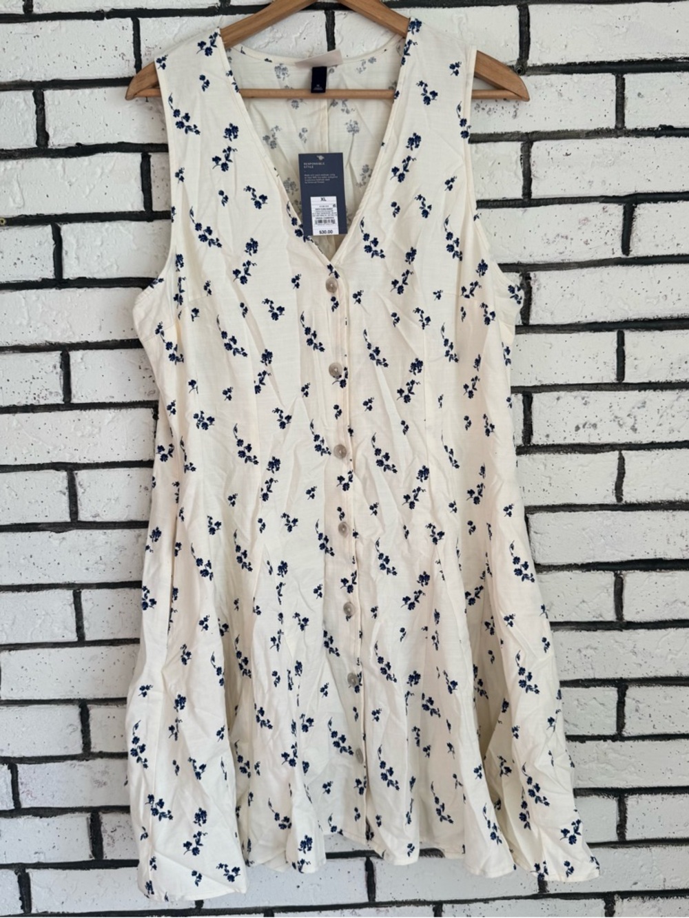 Universal Thread Cream Sundress with Navy Floral Print